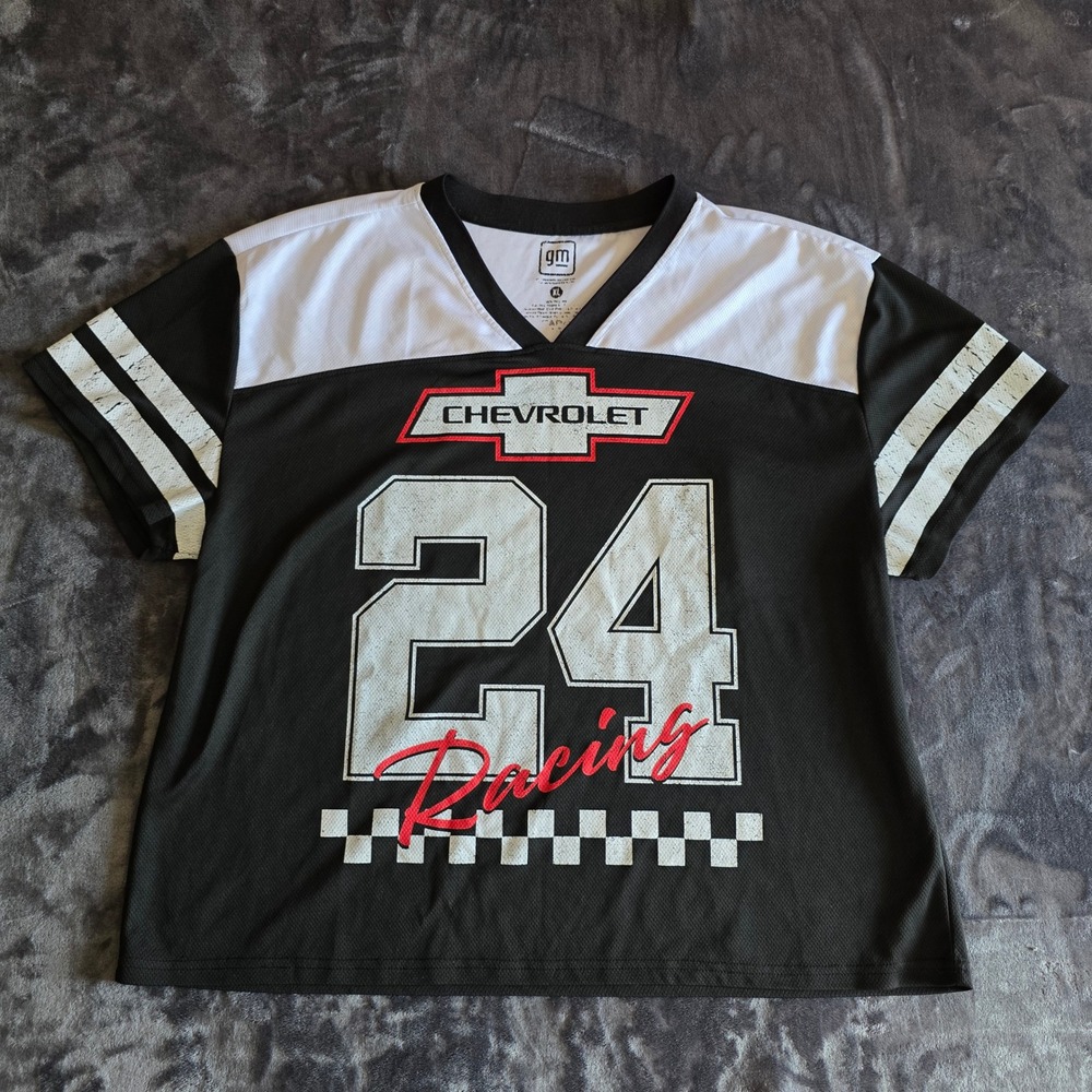 Chevrolet Racing 24 Jersey Shirt XL Black White Mesh V-Neck NASCAR GM Official